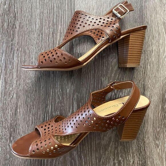 CL Chinese Laundry Caramel Sling Back Ankle Strap Block Heels Women's Sz 8.5 - Picture 2 of 5